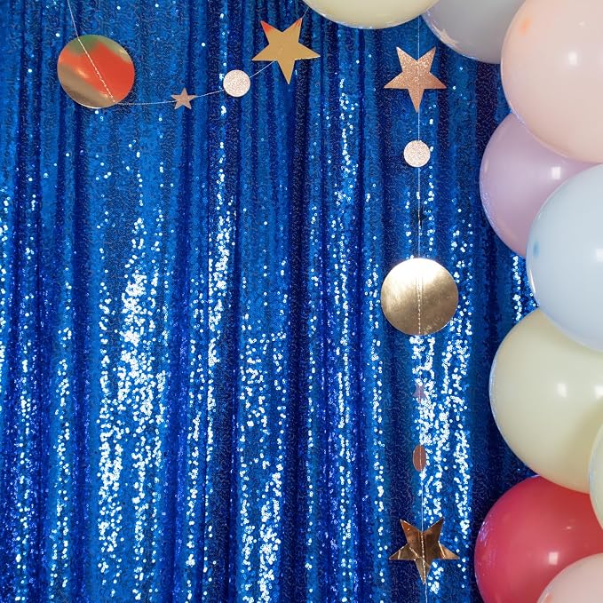 ShinyBeauty Sequin Backdrop 5FTx7FT Royal Blue Sequin Curtain Photo Backdrops - Image 4