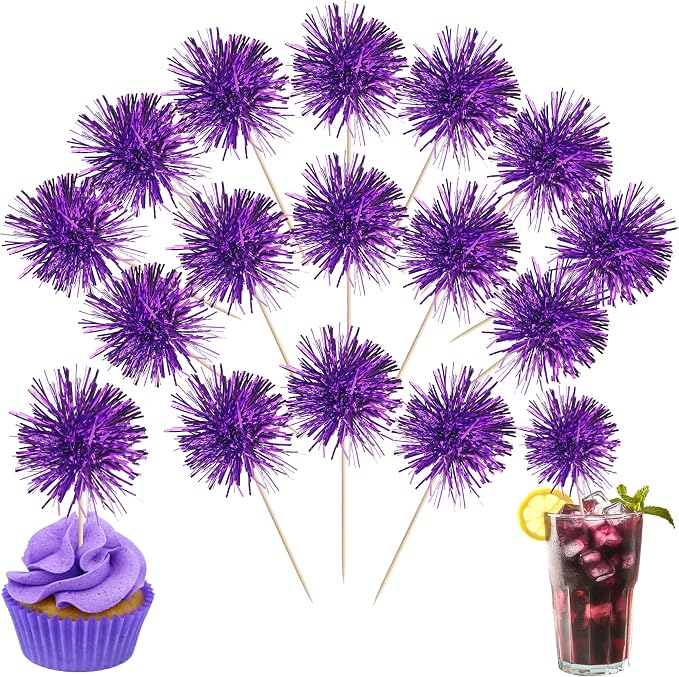 40 PCS Foil Firework Cupcake Toppers Fireworks Cupcake Picks Sparkle Tinsel by ZHUOWEISM