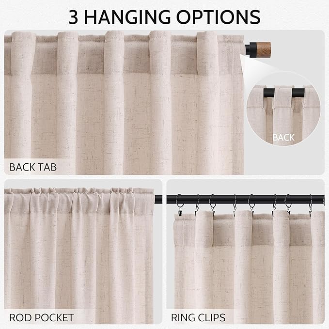 Natural White Linen Curtains 102 Inches Long - Image 2