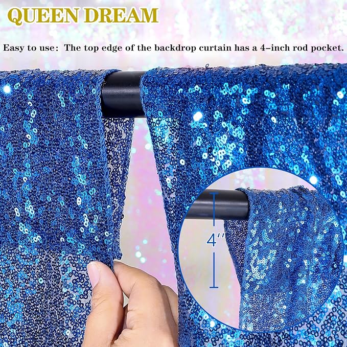 Royal Blue Backdrop Curtain Panels 2 Pieces 2ftx8ft Sequin Party Background | - Image 3