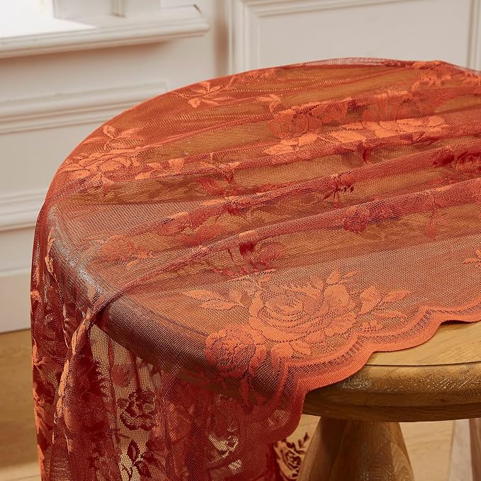 Rust Lace Curtains 72 Inch Length Autumn Country Rustic Floral Curtains - Image 6