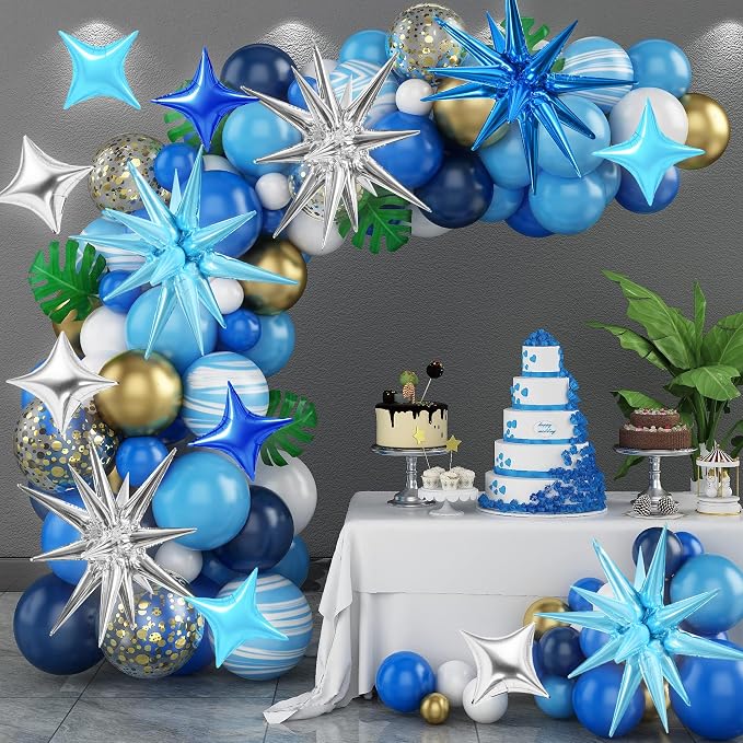 TONIFUL 18Pcs 22Inch Blue Silver Large Explosion Star Mylar Balloons and 10Inch - Image 6