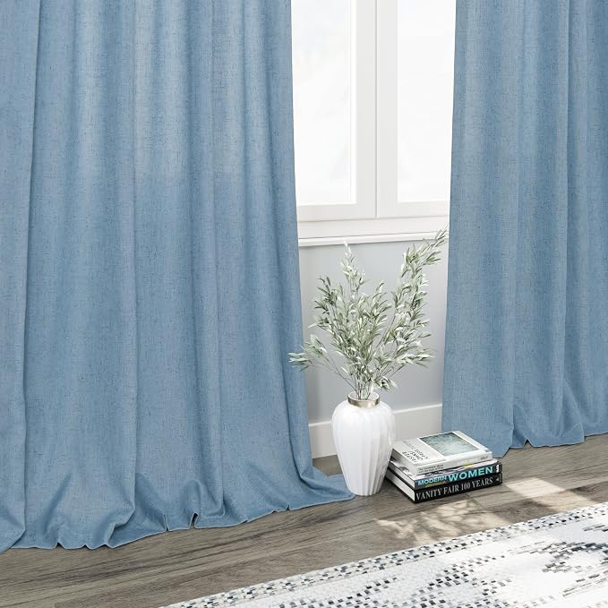 Linen Blue Curtains 120 inch Extra Long - Image 6