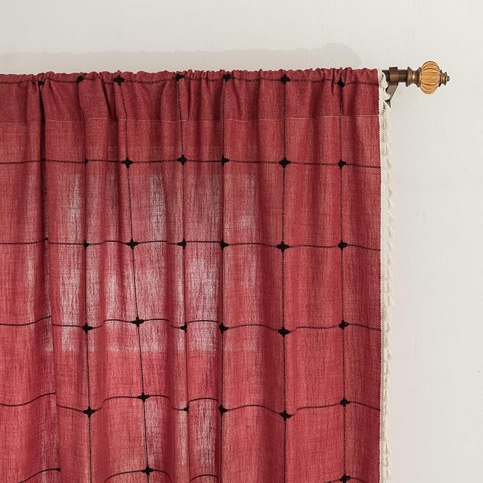 Sutuo Home Boho Curtains for Bedroom 96 Inch Length, Semi Blackout Checkered - Image 6