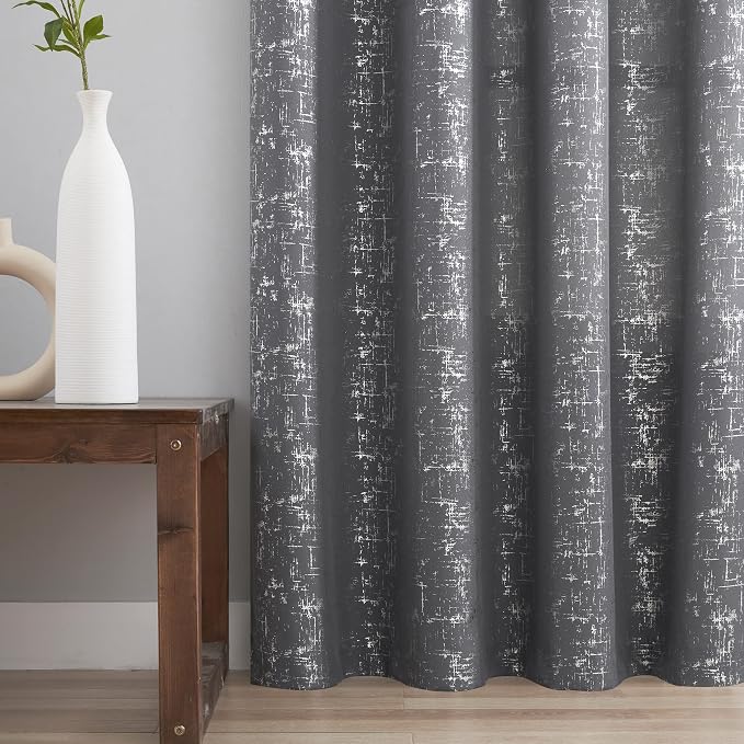 Taisier Home Silver Foil Print Linen Textured Curtains - Image 5