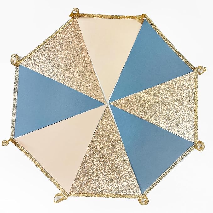 30Ft Champagne Gold Dusty Blue Beige Party Decorations Pennant Banner Flag - Image 4