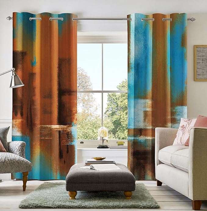Asuexpect Rust Curtains 2 Panels Abstract Curtain Room Darkening Grommet Window by Asuexpect