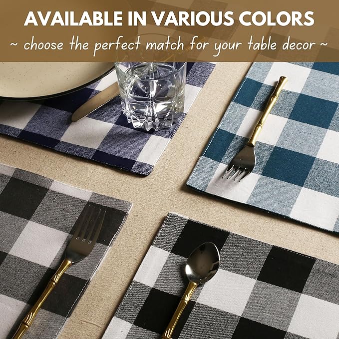 Native Fab Buffalo Check Plaid Table Runner, 100% Cotton, 13x108 Inches, Rustic Farmhouse Kitchen and Dining Décor, Perfect for Weddings, Halloween, Holiday Gatherings, Black and White