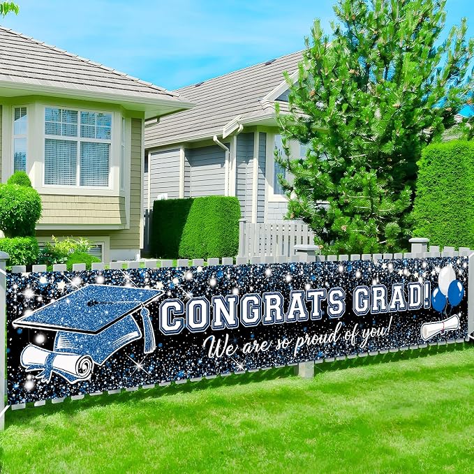 Blue Silver Graduation Party Decorations/Congrats Grad Graduation Banner Navy - Image 9