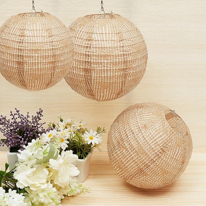 6 Pcs Print Burlap Paper Lanterns Round Chinese Paper Lanterns Farmhouse Boho - Image 4