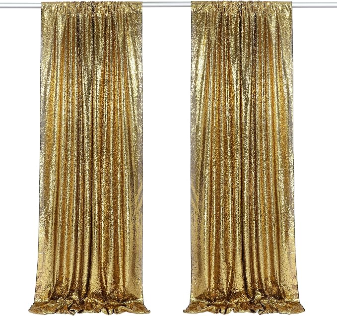 Black Gold Sequin Backdrop Curtains Party Glitter Drapes 2 Pcs 2FTx8FT | by B-COOL