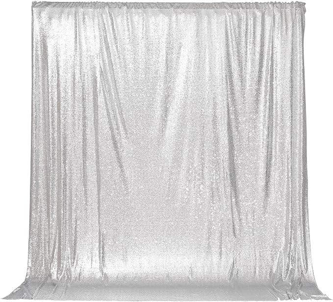 PartyDelight Silver Sequin Backdrop 8x8ft Sparkly Photo Curtain | 4 Inch Rod by PartyDelight