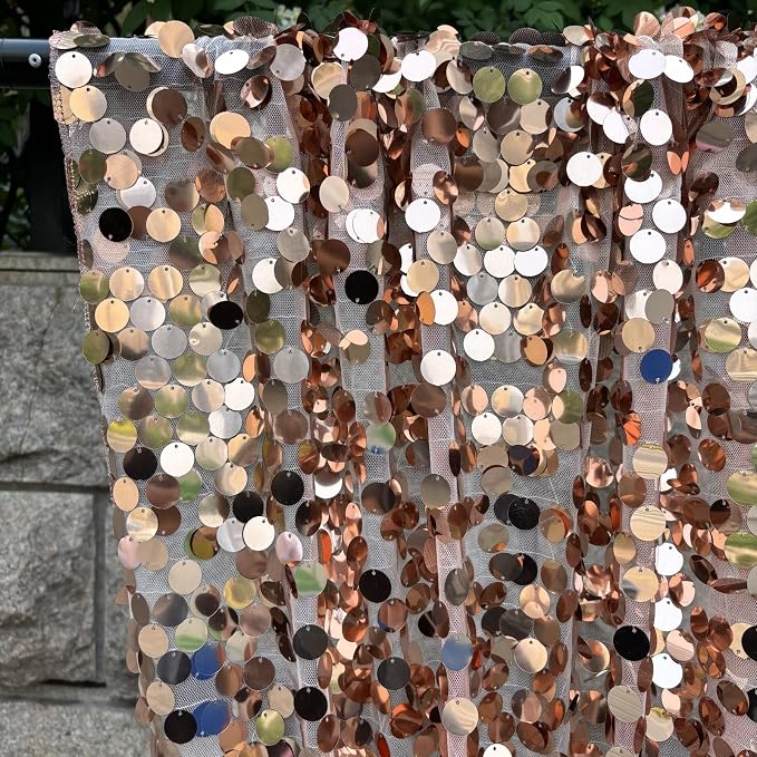 Rose Gold Sequin Backdrop, 4x10 Feet, 2 Panel, 18MM Large Sequin | Shimmer - Image 2