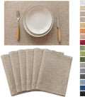 Demetex Linen Placemats Set of 6 Heat Resistant Wipeable Cloth Table Place Mats by DEMETEX