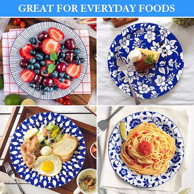 90 Pcs Paper Plates 10 Inch Bulk Thick Heavy Duty Disposable Plates Printed Blue and White Plate for Party, Wedding, Birthday, Tea, Picnic Barbecue, Everyday Use, Soak Proof, Cut Proof