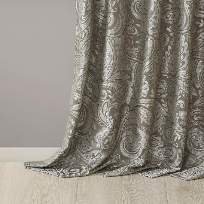 Madison Park Aubrey 2 Panel Curtain Faux Silk Paisley Jacquard, Rod Pocket - Image 6