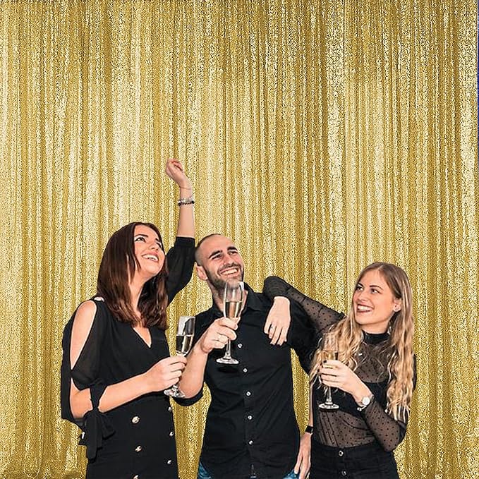 Sugargirl Gold Sequin Backdrop Curtain 4FTx8FT Glitter Gold Background Drapes - Image 4