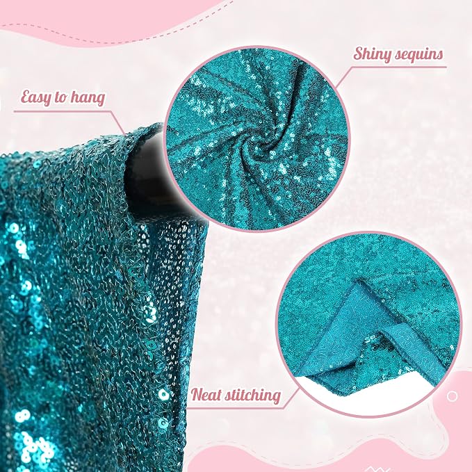PartyDelight Teal Sequin Backdrop 10x10ft Sparkly Photo Curtain | 4 Inch Rod - Image 3