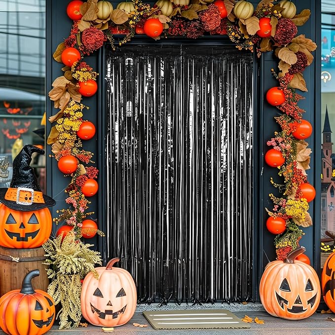 ZATAYE 8 Pack Black Halloween Foil Curtain Streamer Decorations | Black - Image 5