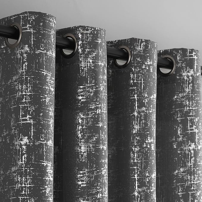 Taisier Home Silver Foil Print Linen Textured Curtains Geometric Dots Pattern by TaisierHome