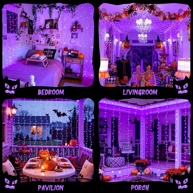 JMEXSUSS 200 LED USB Purple Halloween Lights, 6.5ft x 6.5ft | Halloween Curtain - Image 6
