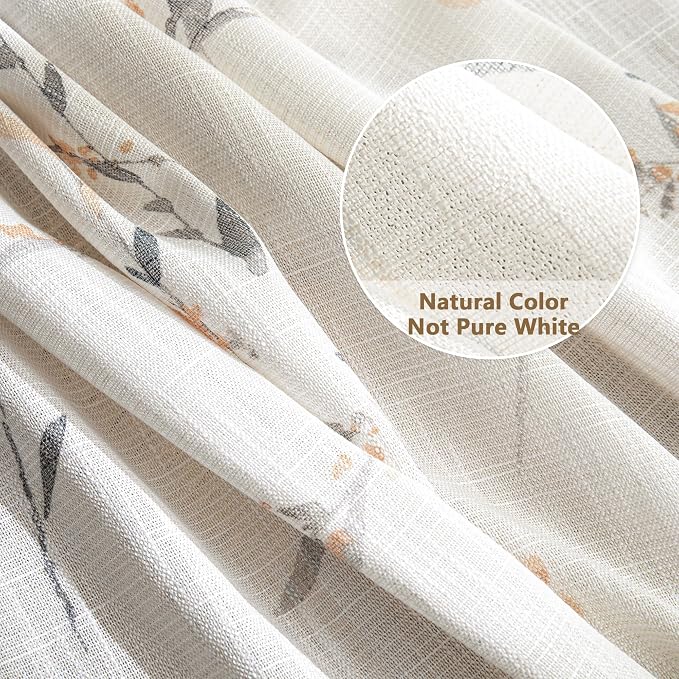 MYSKY HOME Floral Curtains for Bedroom Small Windows Flax Linen Sheer Drapes - Image 4