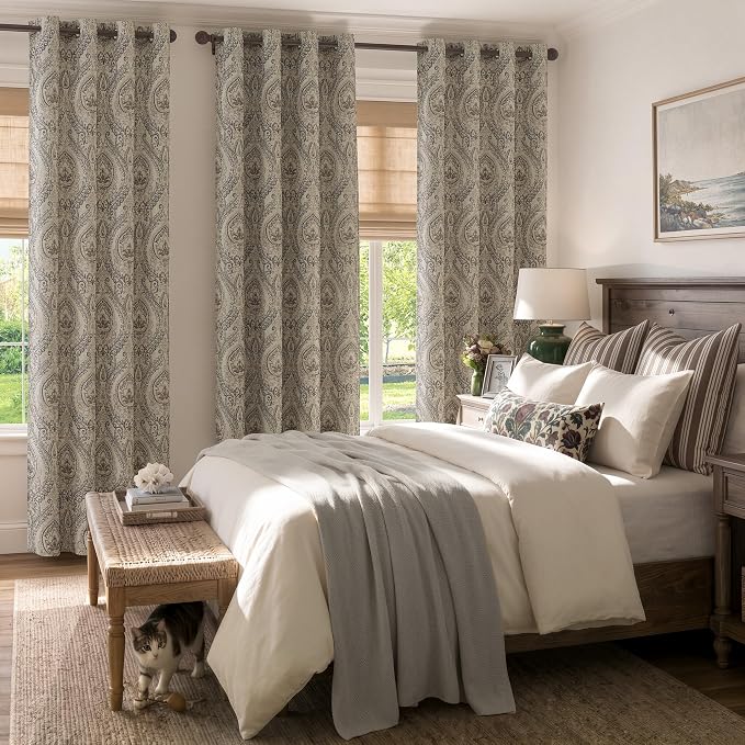 jinchan Grey Damask Curtains 84 Inch Room Darkening Grommet 2 Panels | Blackout - Image 7