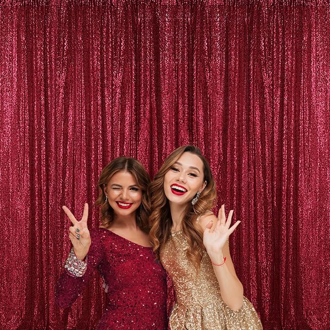 Sugargirl Burgundy Sequin Backdrop Curtain 6 Panels 2FTx8FT Glitter Burgundy - Image 8