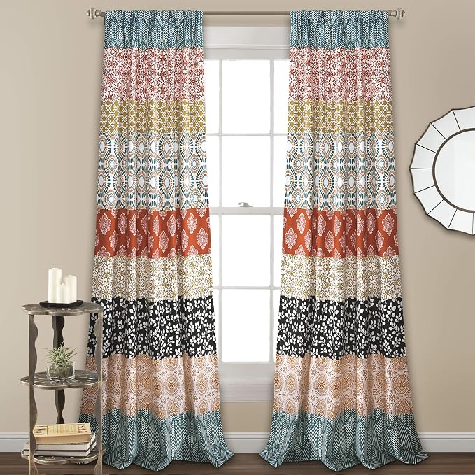 Lush Decor Bohemian Stripe Window Curtain Panels, Pair 52" W x 95" L Turquoise by LushDecor