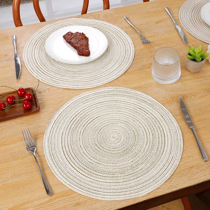 SHACOS Placemats Set of 8 Round Braided Place Mats 15 inch Washable Table Mats - Image 5