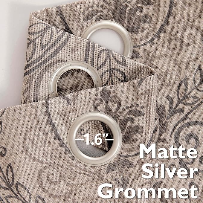 Grey Paisley Linen Textured Curtains 63 in Vintage Grommet 2 Panels | Room - Image 6