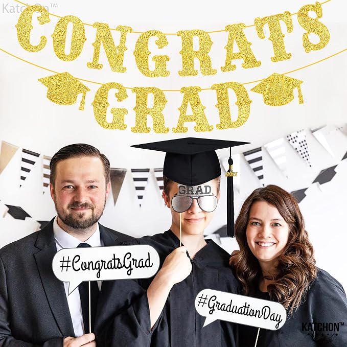 KatchOn Glitter Gold Congrats Grad Banner 2026, Graduation Decoration 2026 | No - Image 5