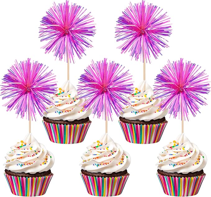 30 PCS Foil Firework Cupcake Toppers Happy Birthday Cupcake Toppers Sparkle by ZHUOWEISM