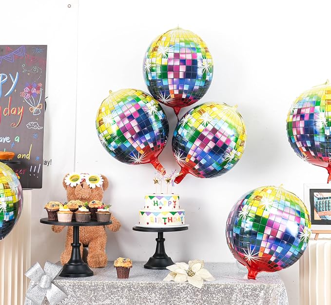 6pcs 22 Inch Multicolor Disco Ball Balloons, Rainbow Big Disco Balloons - Image 3