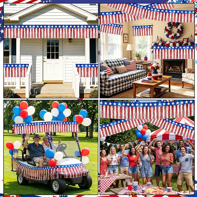 Morofme 2pcs Red White Blue Foil Fringe Garland 4th of July Patriotic Tassel - Image 3