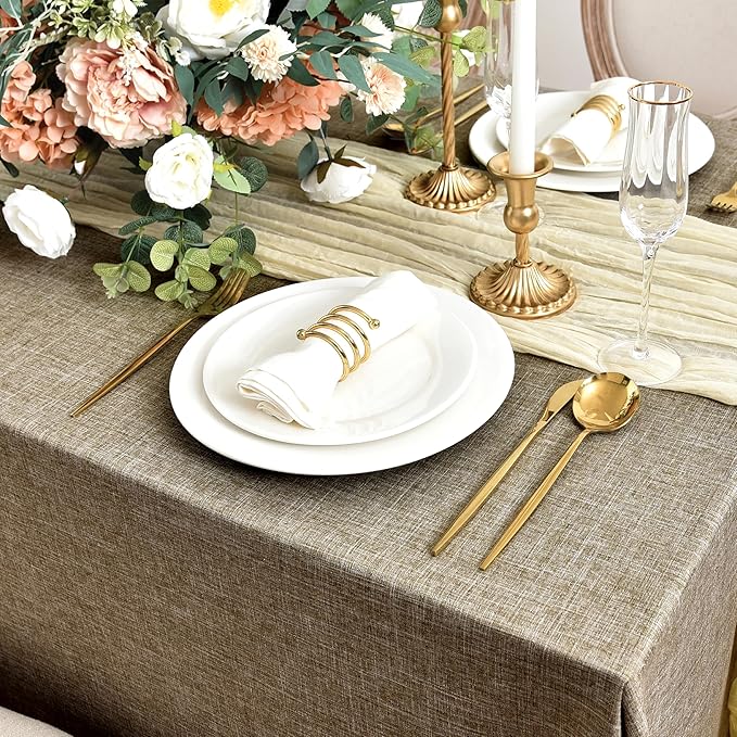 Fitable Faux Linen Tablecloths for Rectangle Tables: Water & Stain Resistant Farmhouse Table Cloth, Washable Burlap Textured Table Covers for Kitchen Dining Party(2 Pack, 60x84 Inch, Khaki)