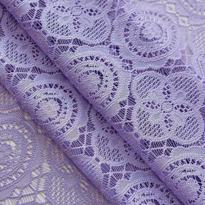 YJ YANJUN Boho Lace Curtains, Light Purple Sheer Panels, 59x84 inch, Pair | - Image 4