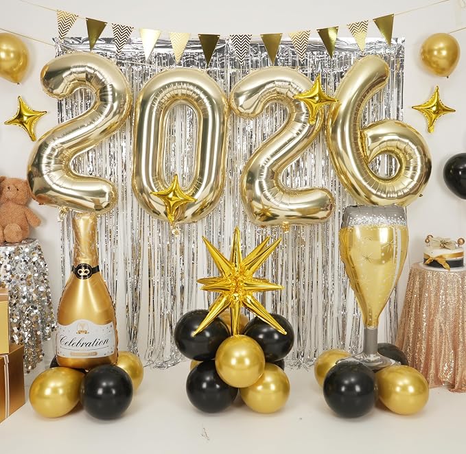 Light Gold 2026 Balloons, 40 Inch Number Champagne Gold Foil Balloons - Image 3