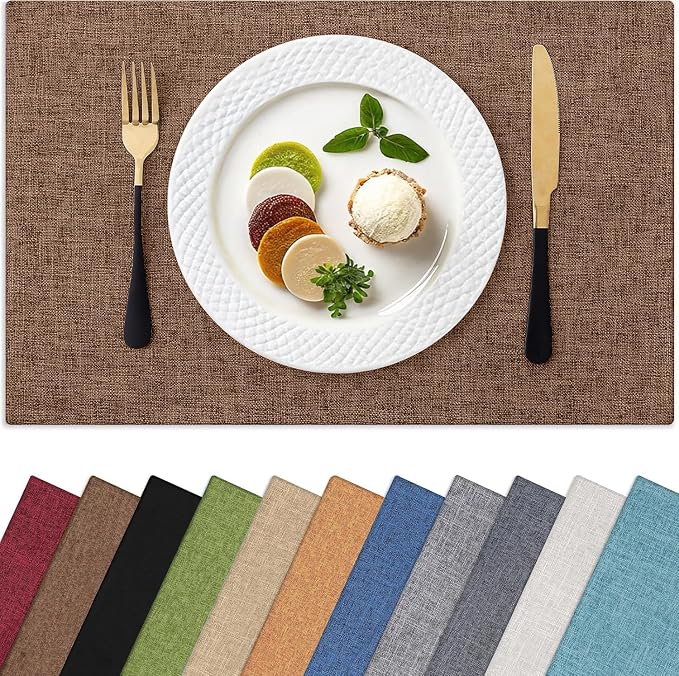 Homaxy Cloths Placemats for Dining Table Set of 6, Cotton Linen Blend Table Mats by Homaxy