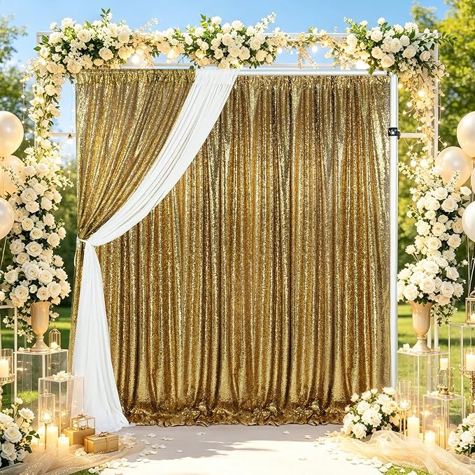 Black Gold Sequin Curtains Backdrop 6 Pcs 2FTx8FT Shiny Shimmer Fabric | - Image 2