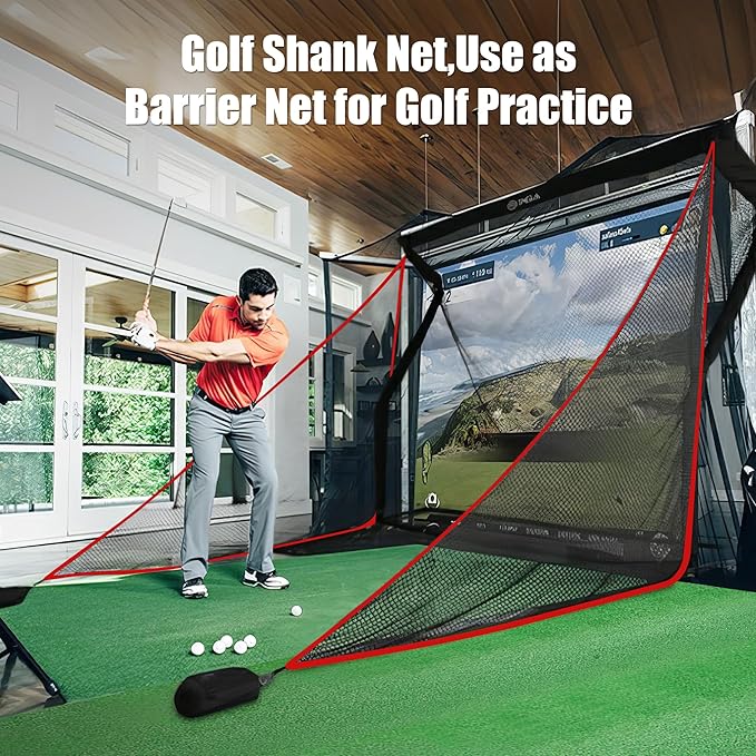 6-10ft 1/2PCS Nylon Shank Net Golf Accessory with 1 Sang Bag, Easy to Install Side Net for Golf Nets and Simulator Premium Sports Net Hitting Nets (Red/Black)
