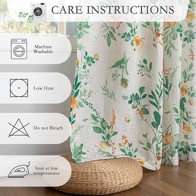 MYSKY HOME Linen Floral Curtains 63 inches Long 2 Panels Set - Image 6