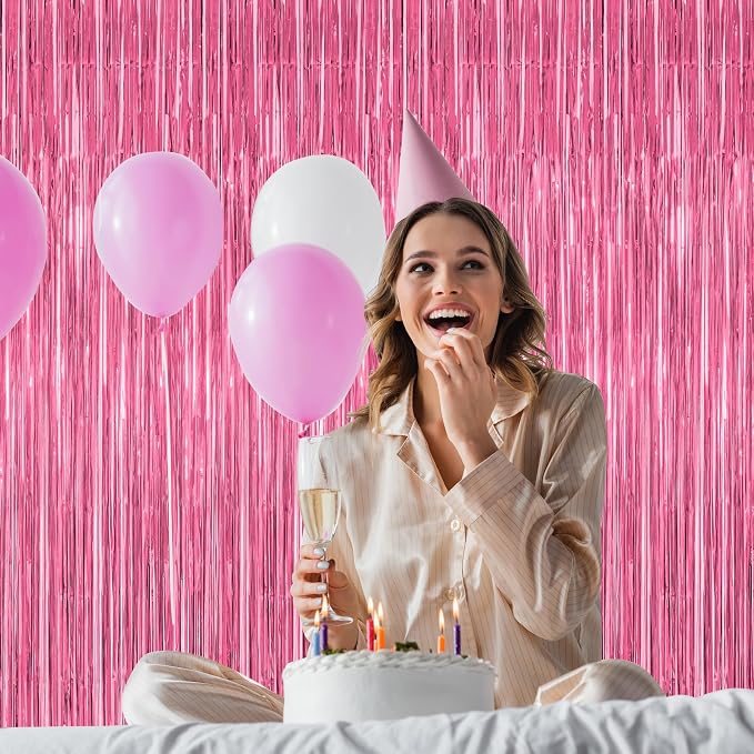 ZATAYE 12 Pack Pink Backdrop, 3.28 FT x 7.05 FT Foil Fringe Curtains, Metallic - Image 6