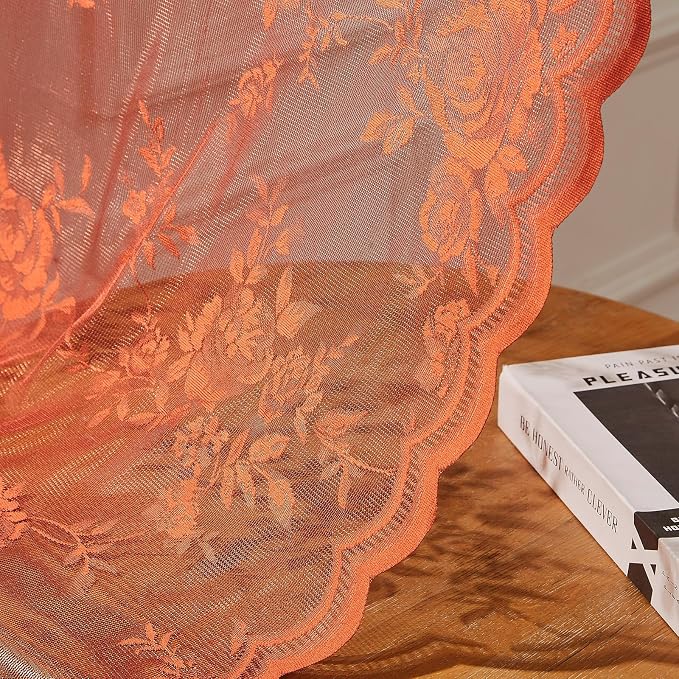 Rust Lace Curtains 72 Inch Length Autumn Country Rustic Floral Curtains - Image 7