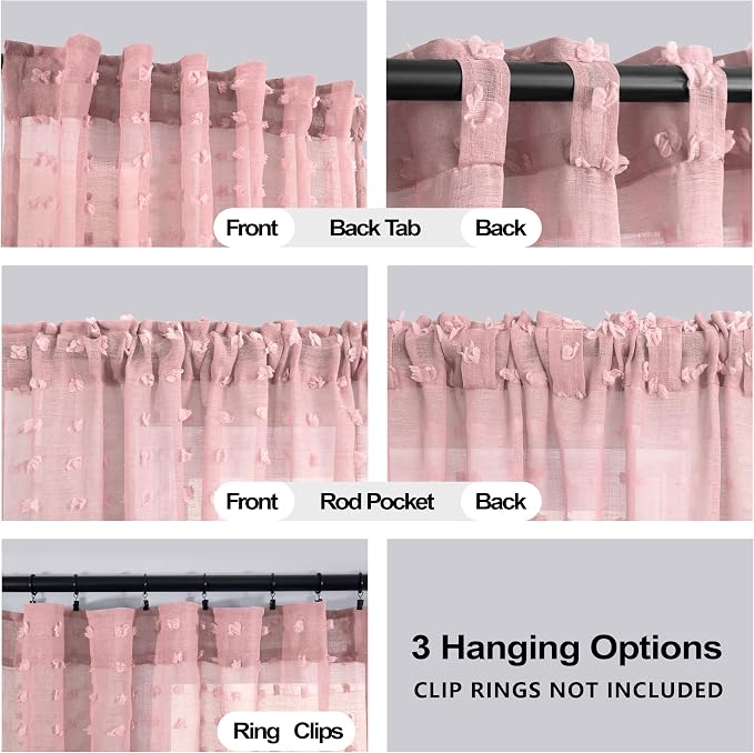 KOUFALL Blush Pink Curtains for Girls Room Baby Nursery Girl, Sheer Boho Pom - Image 3