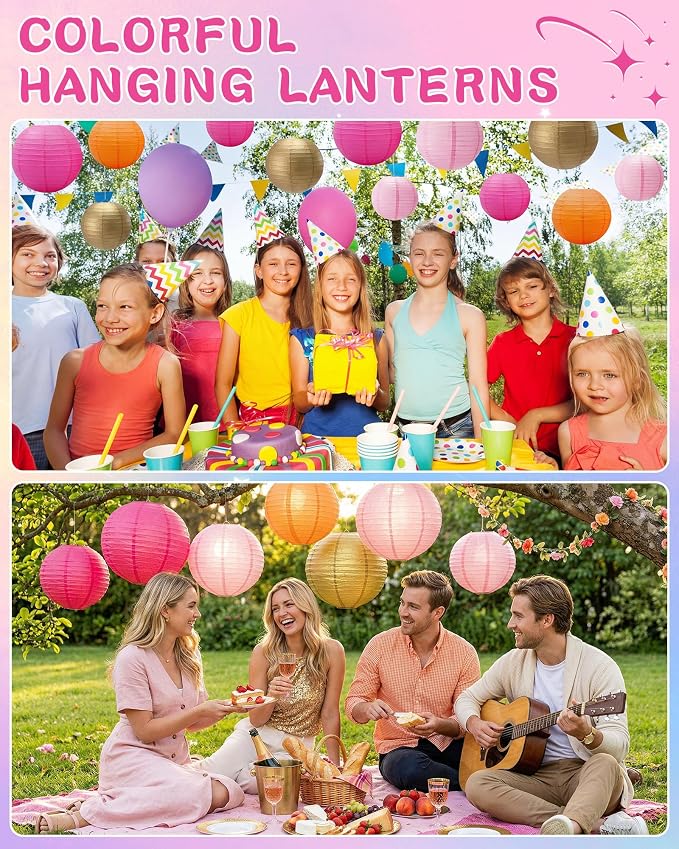 Treela 48 Pcs Paper Lanterns Party Decorations Chinese Lanterns Round Paper - Image 5
