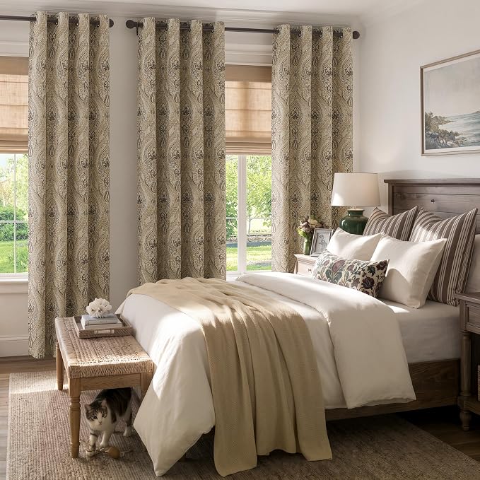 jinchan Taupe Damask Curtains 90 Inch Room Darkening Grommet 2 Panels | - Image 7