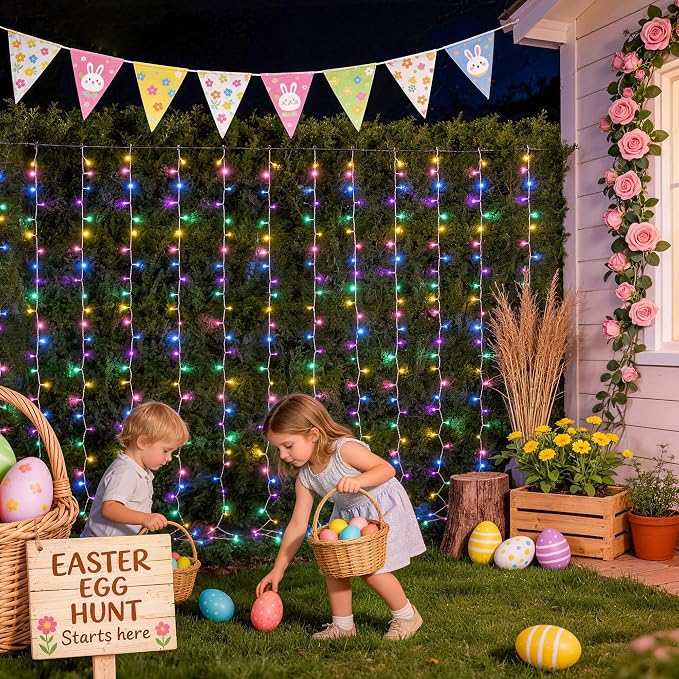 JMEXSUSS 300LED Curtain Lights for Easter Decor, Pastel | Remote Control - Image 2