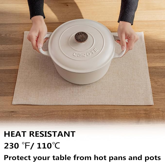 Demetex Placemats Set of 6 Heat Resistant Dining Table Mats Linen Cloth - Image 4