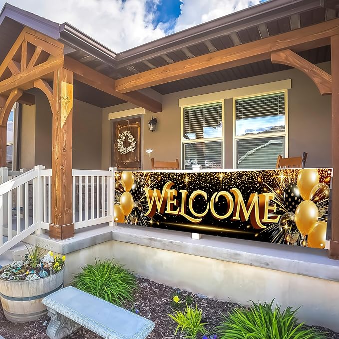 Welcome Banner - Black and Gold Welcome Home Decorations 6 x 1.3ft - Welcome - Image 4